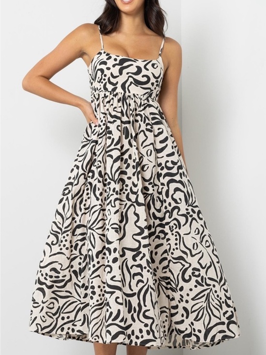 Billabong Dresses & Skirts - Billabong cotton/linen midi dress M cream/ gray.